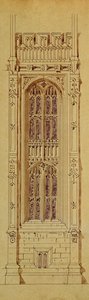 Tower design, från en mapp med New Palace of Westminster-ritningar (penna och bläcktvätt på papper)